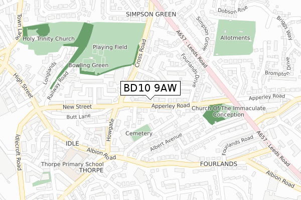 BD10 9AW map - large scale - OS Open Zoomstack (Ordnance Survey)