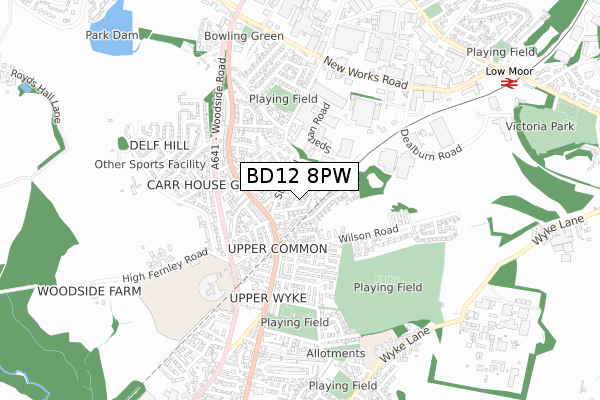 BD12 8PW map - small scale - OS Open Zoomstack (Ordnance Survey)