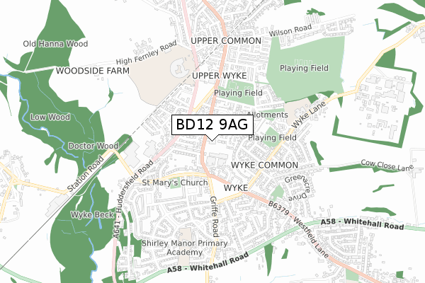 BD12 9AG map - small scale - OS Open Zoomstack (Ordnance Survey)