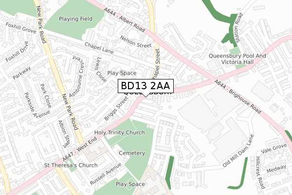 BD13 2AA map - large scale - OS Open Zoomstack (Ordnance Survey)