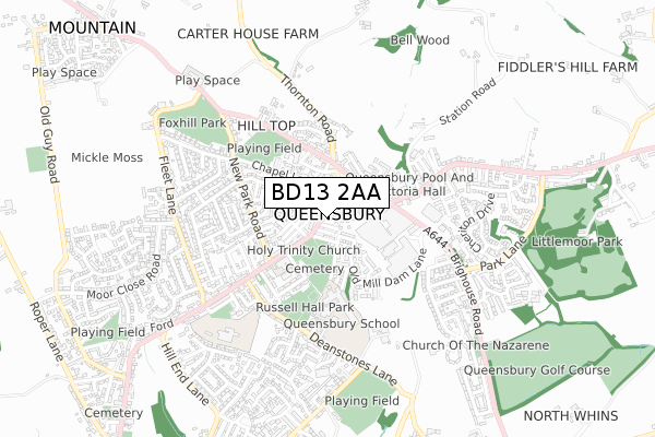 BD13 2AA map - small scale - OS Open Zoomstack (Ordnance Survey)