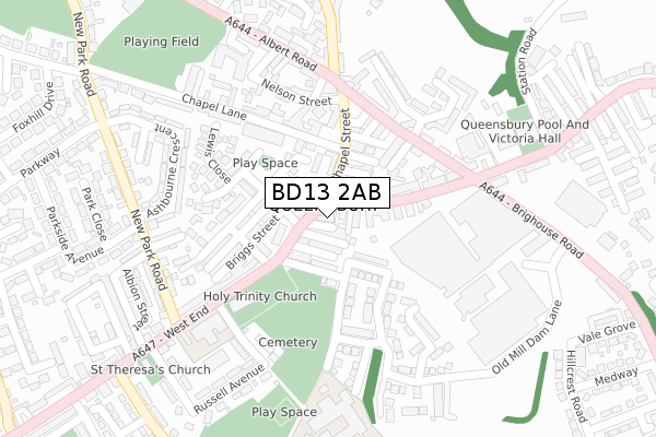 BD13 2AB map - large scale - OS Open Zoomstack (Ordnance Survey)