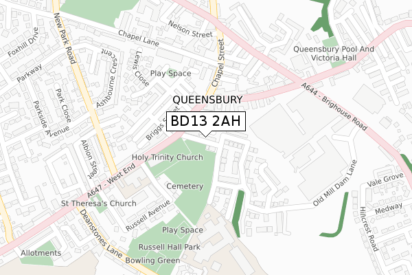 BD13 2AH map - large scale - OS Open Zoomstack (Ordnance Survey)