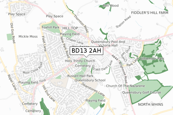 BD13 2AH map - small scale - OS Open Zoomstack (Ordnance Survey)