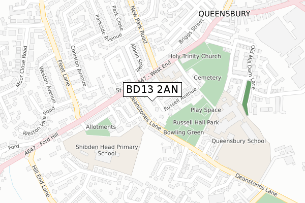 BD13 2AN map - large scale - OS Open Zoomstack (Ordnance Survey)