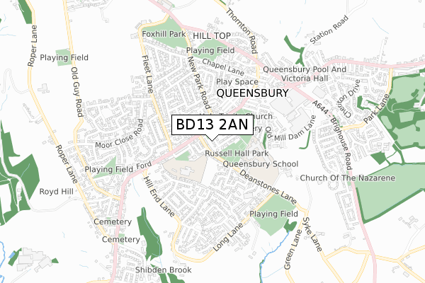 BD13 2AN map - small scale - OS Open Zoomstack (Ordnance Survey)