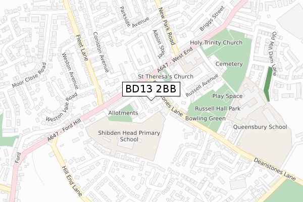 BD13 2BB map - large scale - OS Open Zoomstack (Ordnance Survey)