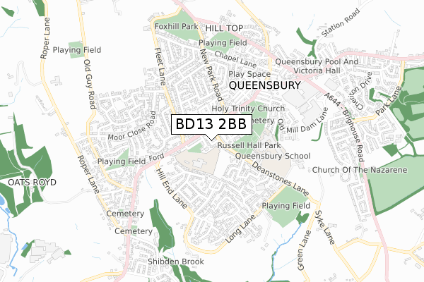 BD13 2BB map - small scale - OS Open Zoomstack (Ordnance Survey)