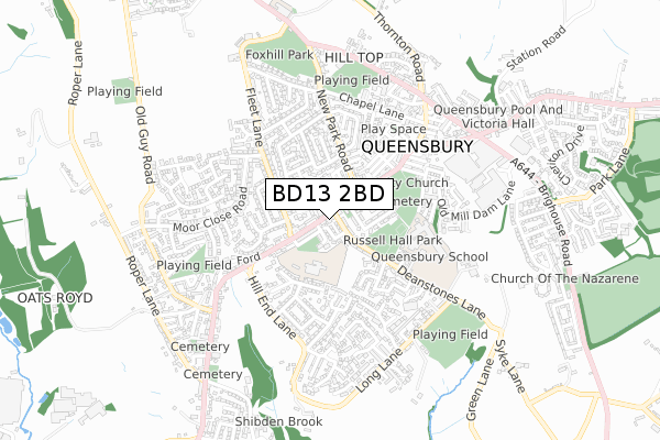 BD13 2BD map - small scale - OS Open Zoomstack (Ordnance Survey)