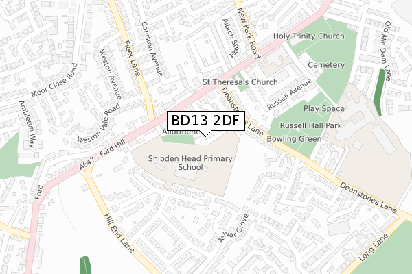 BD13 2DF map - large scale - OS Open Zoomstack (Ordnance Survey)