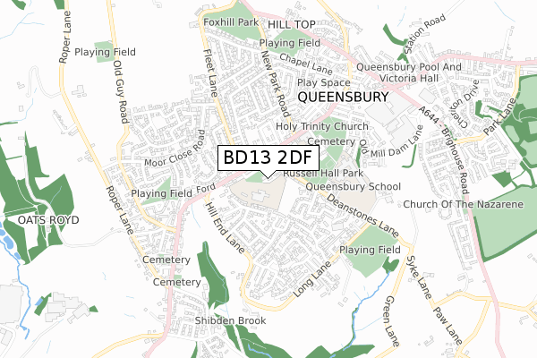 BD13 2DF map - small scale - OS Open Zoomstack (Ordnance Survey)