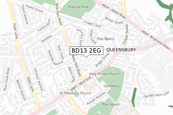 BD13 2EG map - large scale - OS Open Zoomstack (Ordnance Survey)