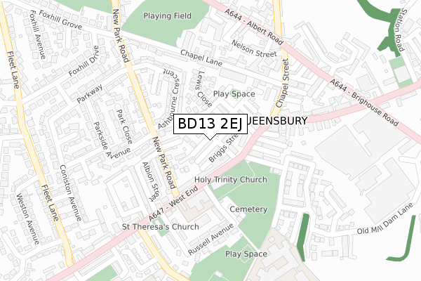 BD13 2EJ map - large scale - OS Open Zoomstack (Ordnance Survey)