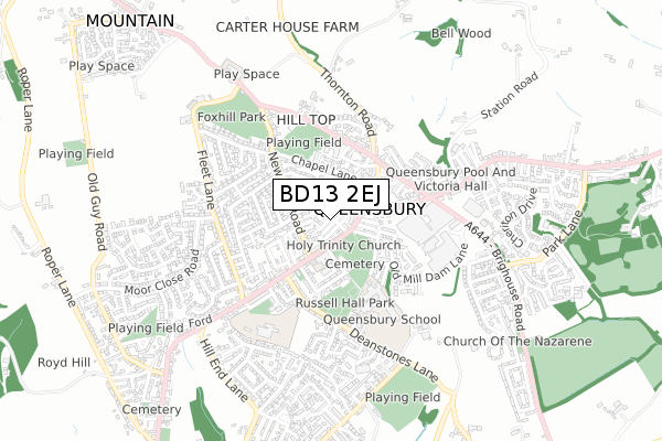 BD13 2EJ map - small scale - OS Open Zoomstack (Ordnance Survey)