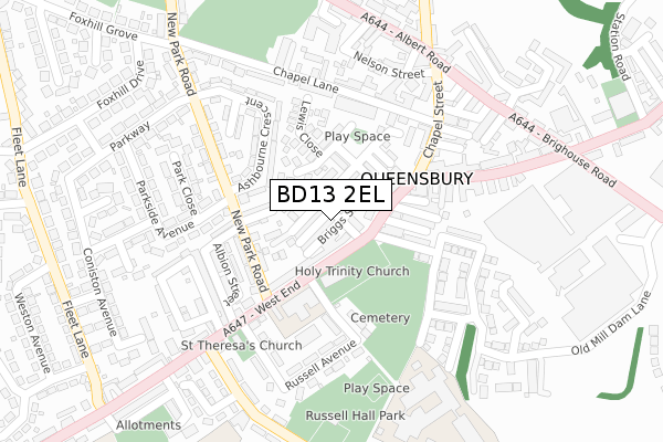 BD13 2EL map - large scale - OS Open Zoomstack (Ordnance Survey)