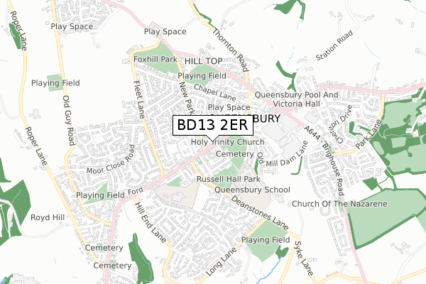 BD13 2ER map - small scale - OS Open Zoomstack (Ordnance Survey)