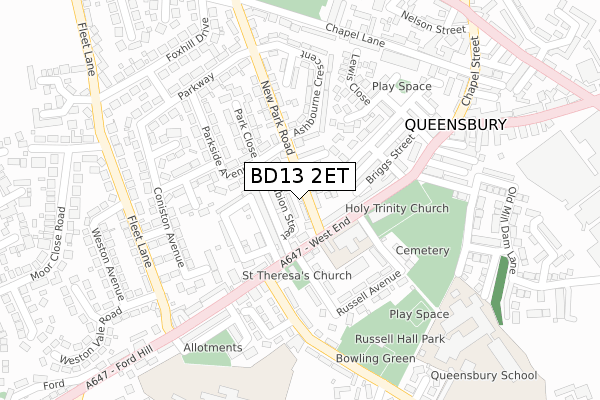 BD13 2ET map - large scale - OS Open Zoomstack (Ordnance Survey)