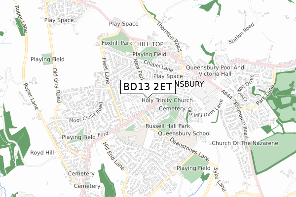 BD13 2ET map - small scale - OS Open Zoomstack (Ordnance Survey)