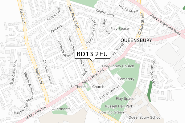 BD13 2EU map - large scale - OS Open Zoomstack (Ordnance Survey)