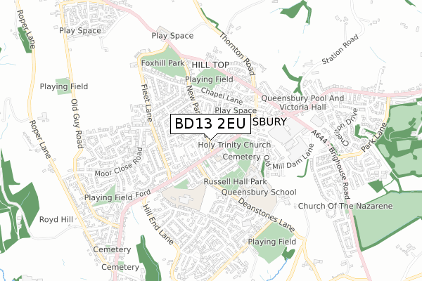 BD13 2EU map - small scale - OS Open Zoomstack (Ordnance Survey)