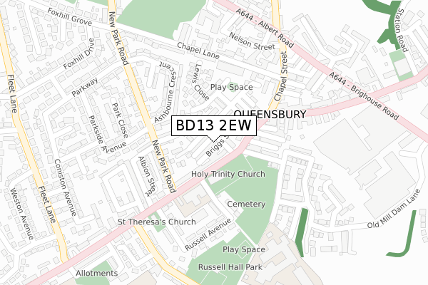 BD13 2EW map - large scale - OS Open Zoomstack (Ordnance Survey)