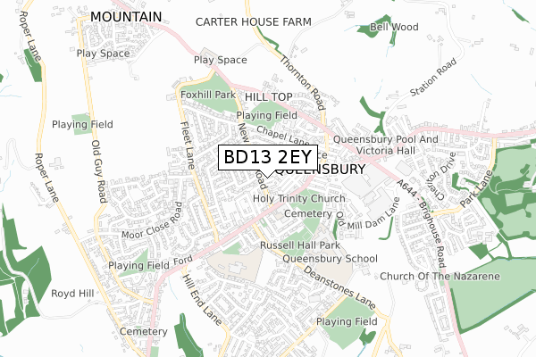 BD13 2EY map - small scale - OS Open Zoomstack (Ordnance Survey)