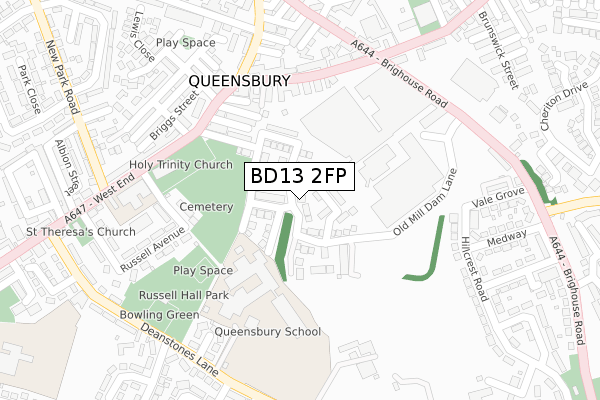 BD13 2FP map - large scale - OS Open Zoomstack (Ordnance Survey)