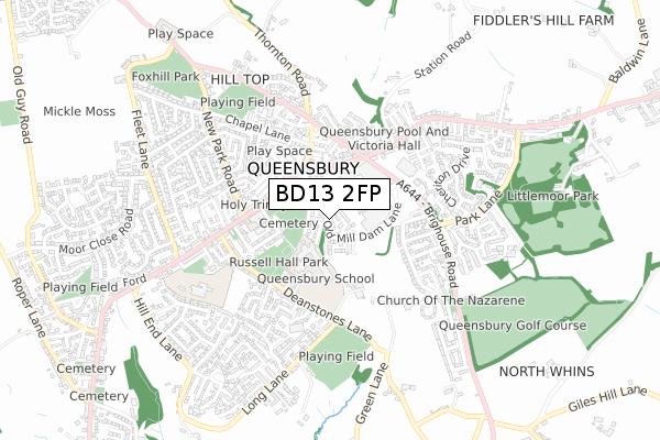 BD13 2FP map - small scale - OS Open Zoomstack (Ordnance Survey)