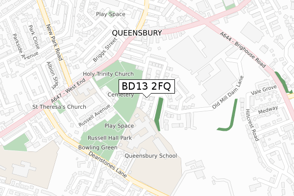 BD13 2FQ map - large scale - OS Open Zoomstack (Ordnance Survey)