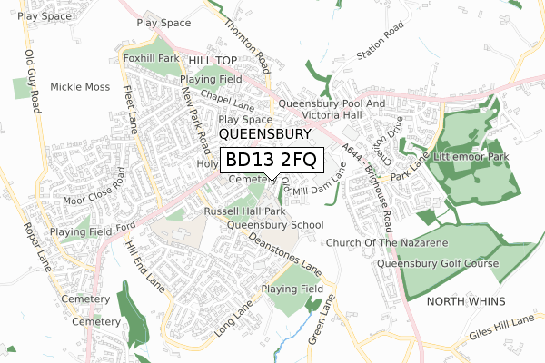 BD13 2FQ map - small scale - OS Open Zoomstack (Ordnance Survey)