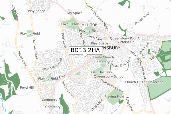 BD13 2HA map - small scale - OS Open Zoomstack (Ordnance Survey)