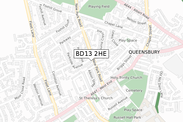 BD13 2HE map - large scale - OS Open Zoomstack (Ordnance Survey)