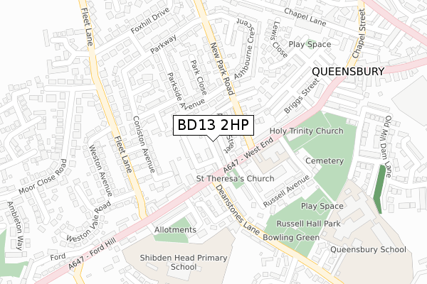 BD13 2HP map - large scale - OS Open Zoomstack (Ordnance Survey)