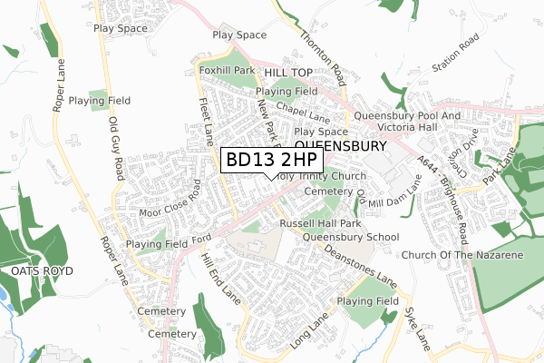 BD13 2HP map - small scale - OS Open Zoomstack (Ordnance Survey)