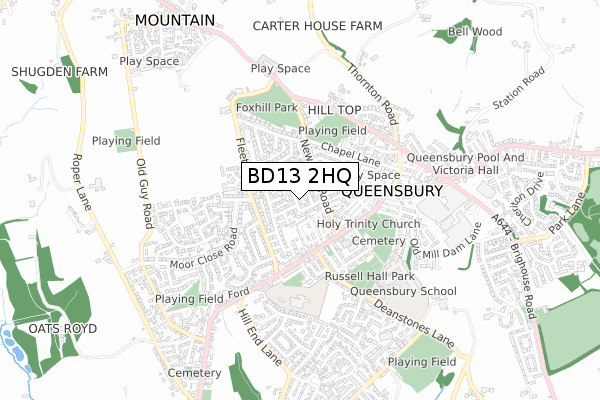 BD13 2HQ map - small scale - OS Open Zoomstack (Ordnance Survey)