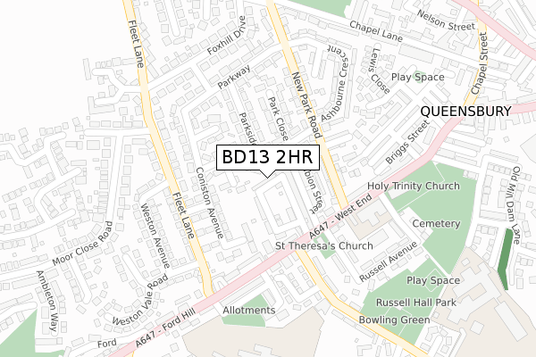 BD13 2HR map - large scale - OS Open Zoomstack (Ordnance Survey)