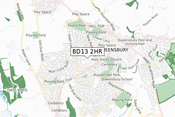 BD13 2HR map - small scale - OS Open Zoomstack (Ordnance Survey)