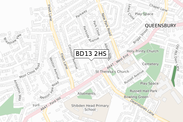 BD13 2HS map - large scale - OS Open Zoomstack (Ordnance Survey)