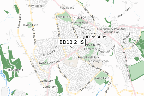 BD13 2HS map - small scale - OS Open Zoomstack (Ordnance Survey)