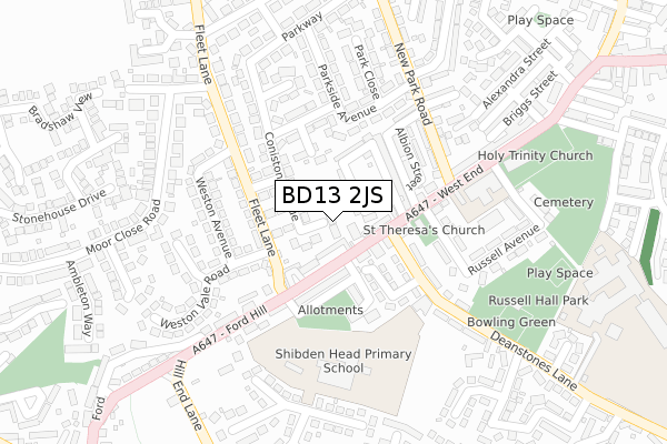 BD13 2JS map - large scale - OS Open Zoomstack (Ordnance Survey)