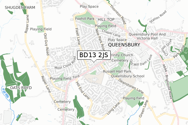 BD13 2JS map - small scale - OS Open Zoomstack (Ordnance Survey)