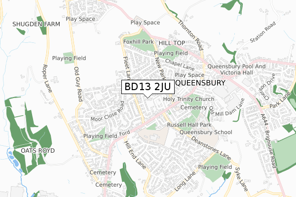 BD13 2JU map - small scale - OS Open Zoomstack (Ordnance Survey)