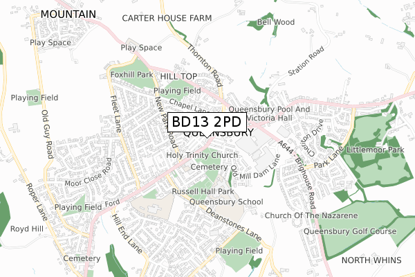 BD13 2PD map - small scale - OS Open Zoomstack (Ordnance Survey)