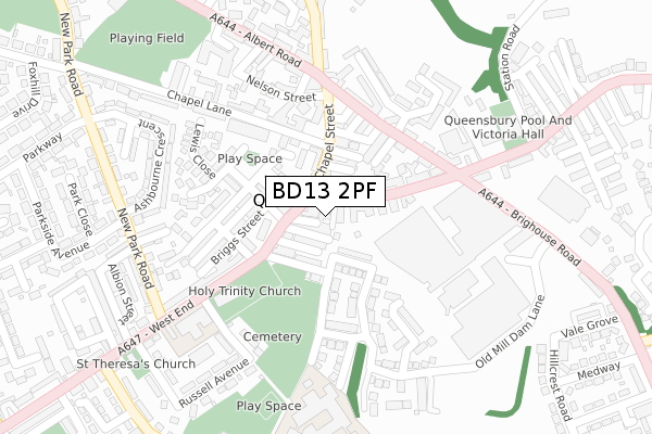 BD13 2PF map - large scale - OS Open Zoomstack (Ordnance Survey)