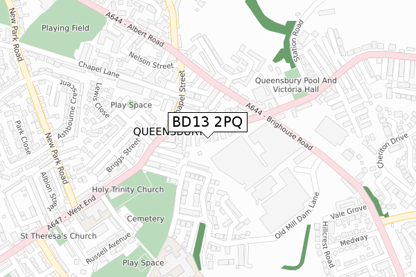 BD13 2PQ map - large scale - OS Open Zoomstack (Ordnance Survey)