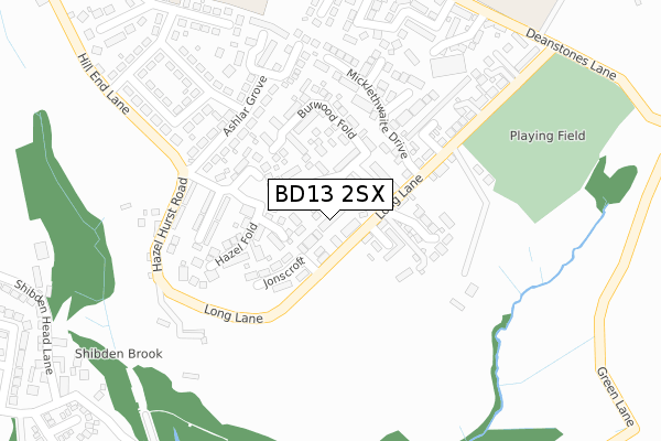 BD13 2SX map - large scale - OS Open Zoomstack (Ordnance Survey)