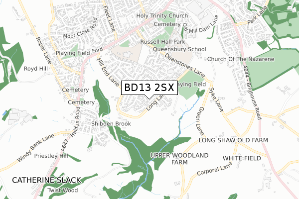 BD13 2SX map - small scale - OS Open Zoomstack (Ordnance Survey)