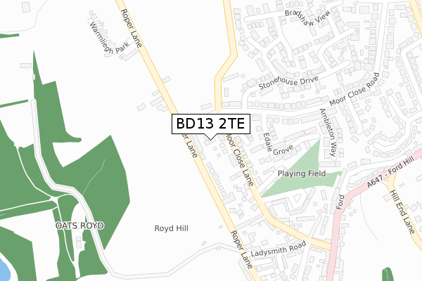 BD13 2TE map - large scale - OS Open Zoomstack (Ordnance Survey)