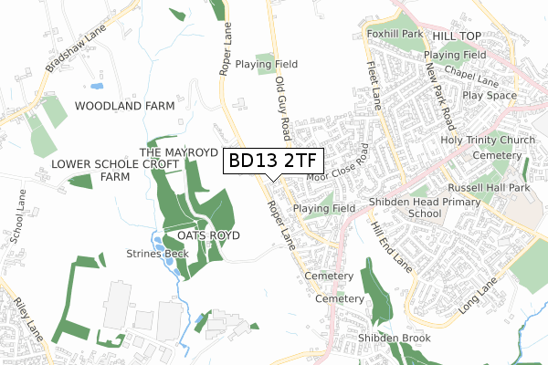 BD13 2TF map - small scale - OS Open Zoomstack (Ordnance Survey)