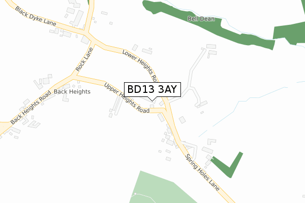 BD13 3AY map - large scale - OS Open Zoomstack (Ordnance Survey)